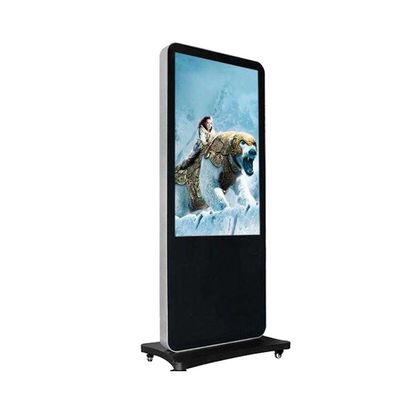 55 Inch Portable LCD Advertising Floor Stand Kiosk With Wheels And Camera