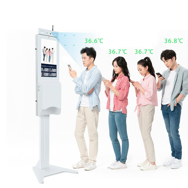 Floor Standing Temperature Scanner Kiosk Sensor With Hand Sanitizer Dispenser