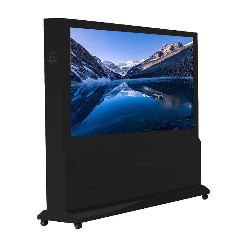 IP65 Floor Stand Portable Digital Signage With Roller Android Wifi IPS Touch Screen Kiosk